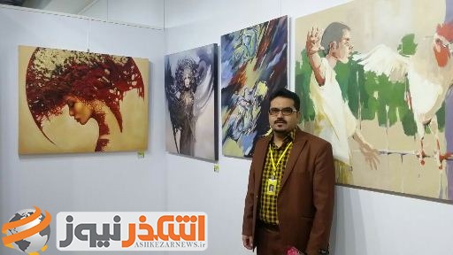 نمایش تابلو «هبوط» از دهقانی اشکذری در نمایشگاه برج میلاد