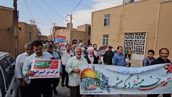 راهپیمایی مردم روستاهای مختلف بخش خضرآباد در حمایت از مردم فلسطین