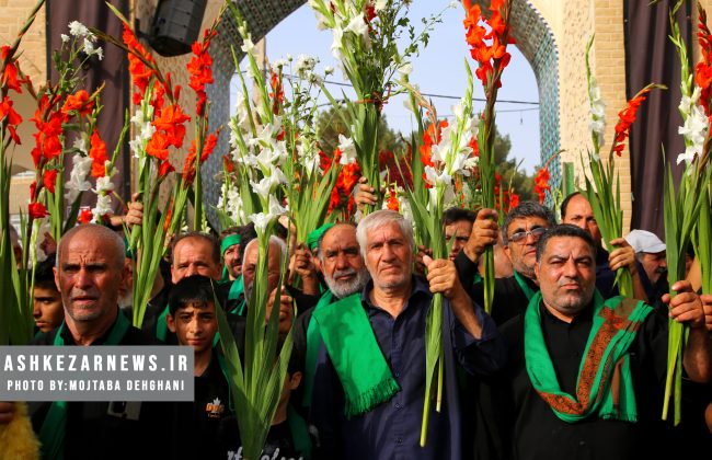 مراسم گل‌گذاری نخل در حسینیه سفید اشکذر برگزار شد